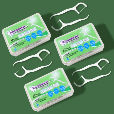 Rongqiao green and white dental floss picks, individually packaged, two-in-one dental floss and toothpicks Rongqiao green and white dental floss picks, individually packaged, two-in-one dental floss and toothpicks